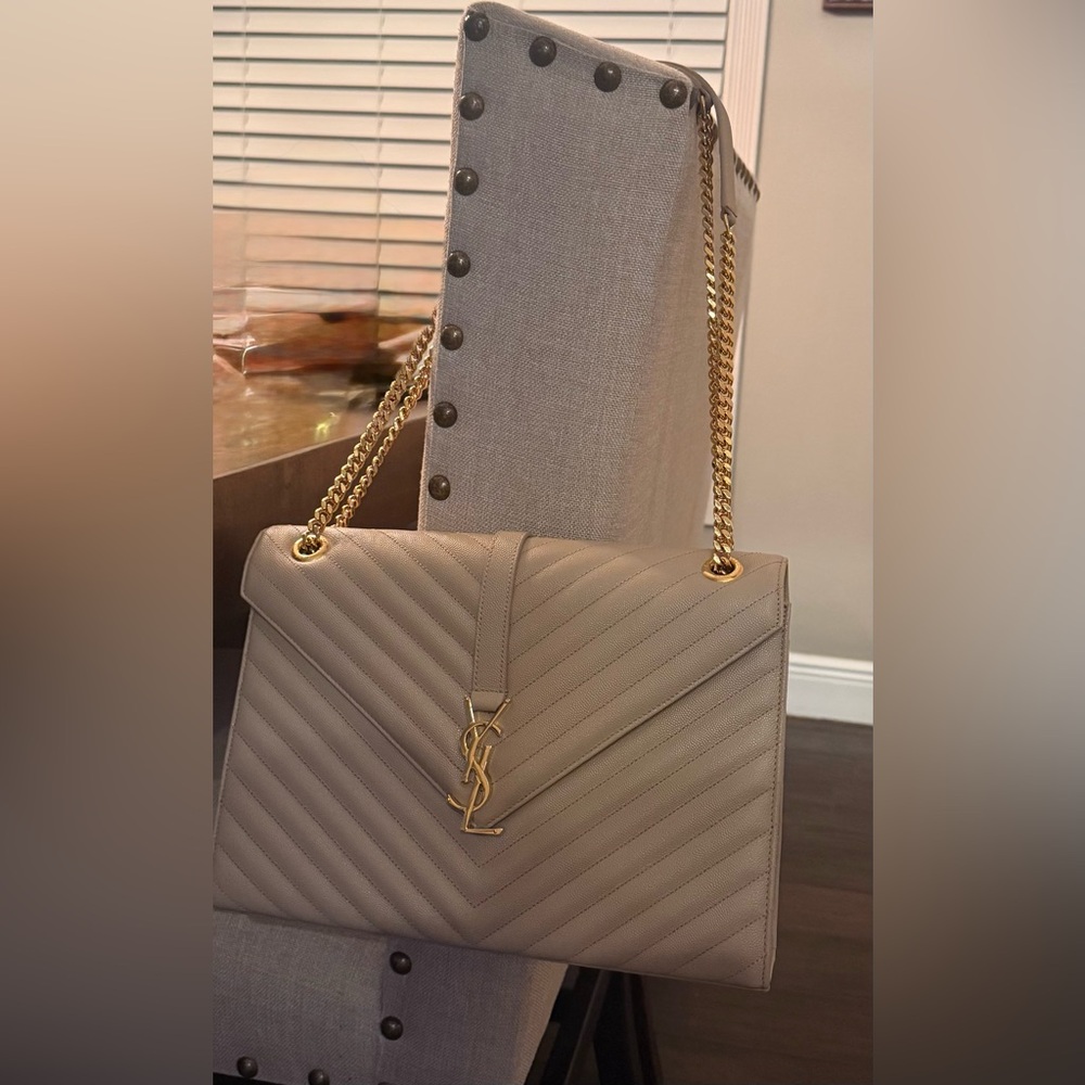 Yves Saint Laurent Taupe Chevron Clutch